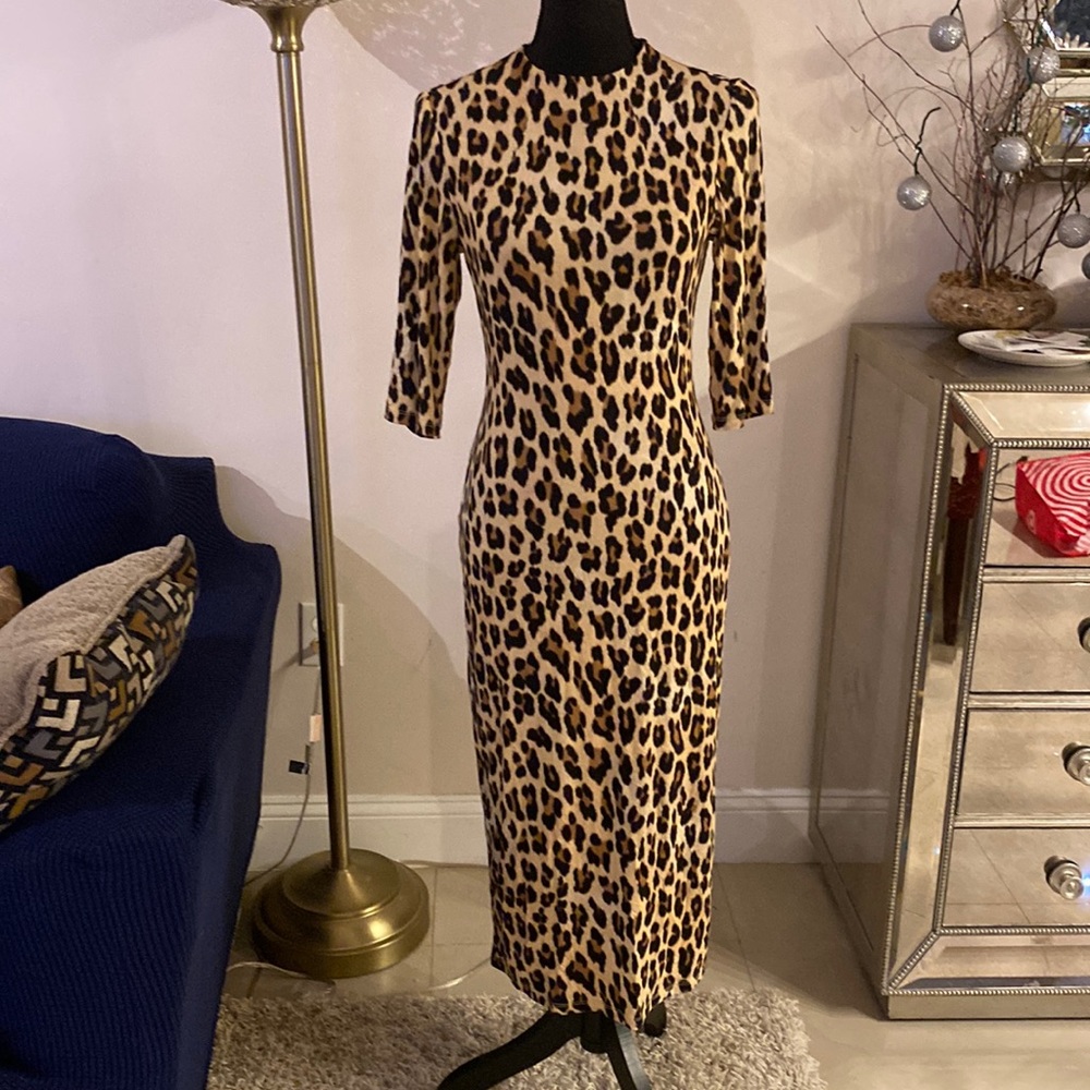 Alice + Olivia Leopard Print Midi Dress - Tan, Black